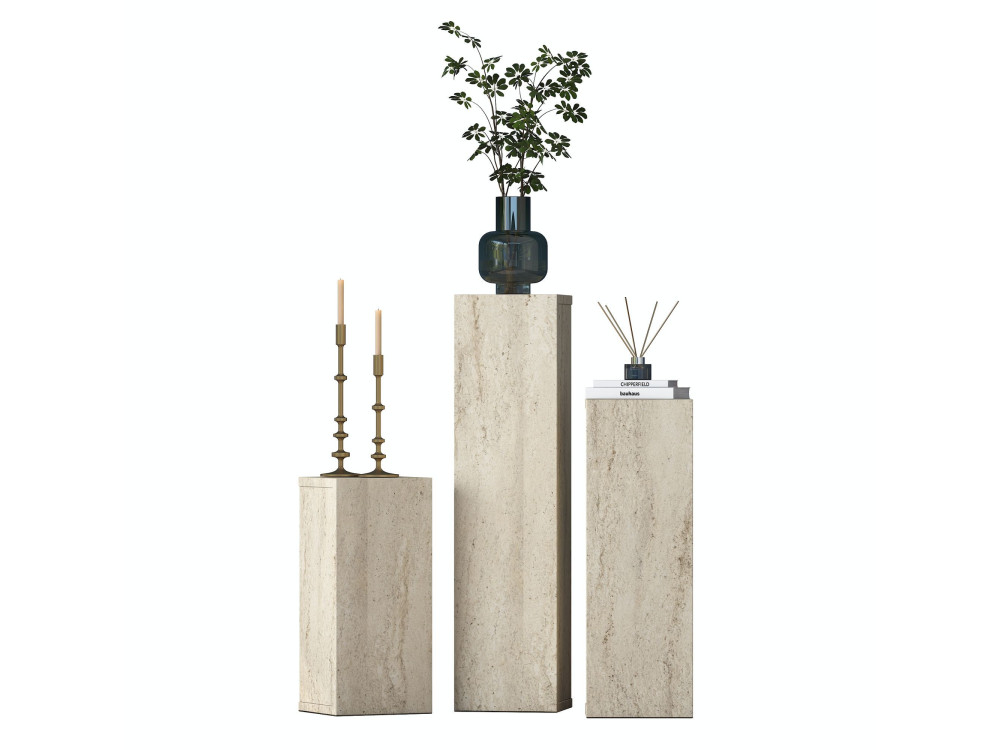 Beistelltisch-Set aus Holz „AD106“ – 20 x 18 x 80 cm – Travertin