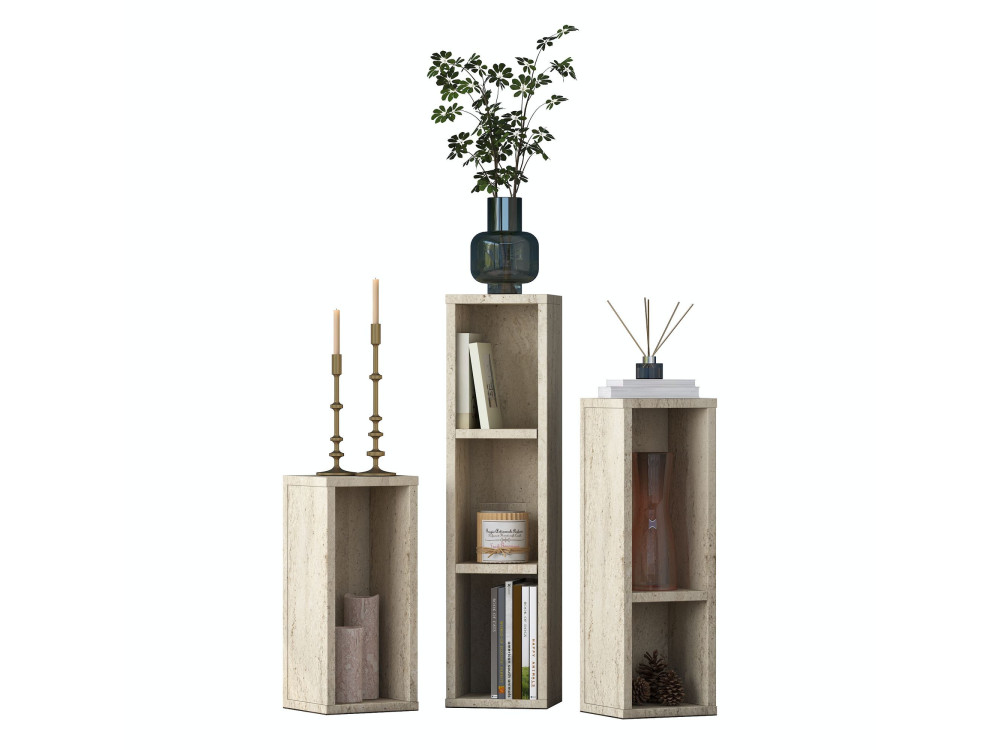 Beistelltisch-Set aus Holz „AD106“ – 20 x 18 x 80 cm – Travertin