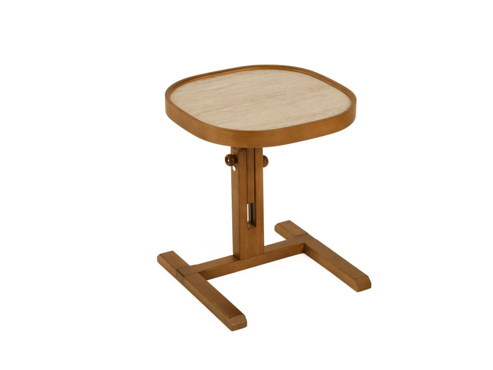 Beistelltisch aus Holz „Opus Kare 42“ – 42 x 42 x 57 cm – Nussbaum / Travertin
