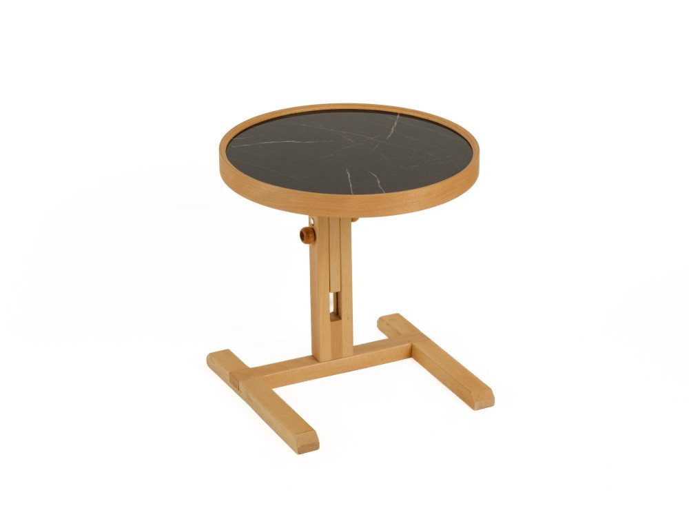Beistelltisch aus Holz „Opus Yuvarlak 40“ – 40 x 40 x 57 cm – Eiche / schwarzer Marmor