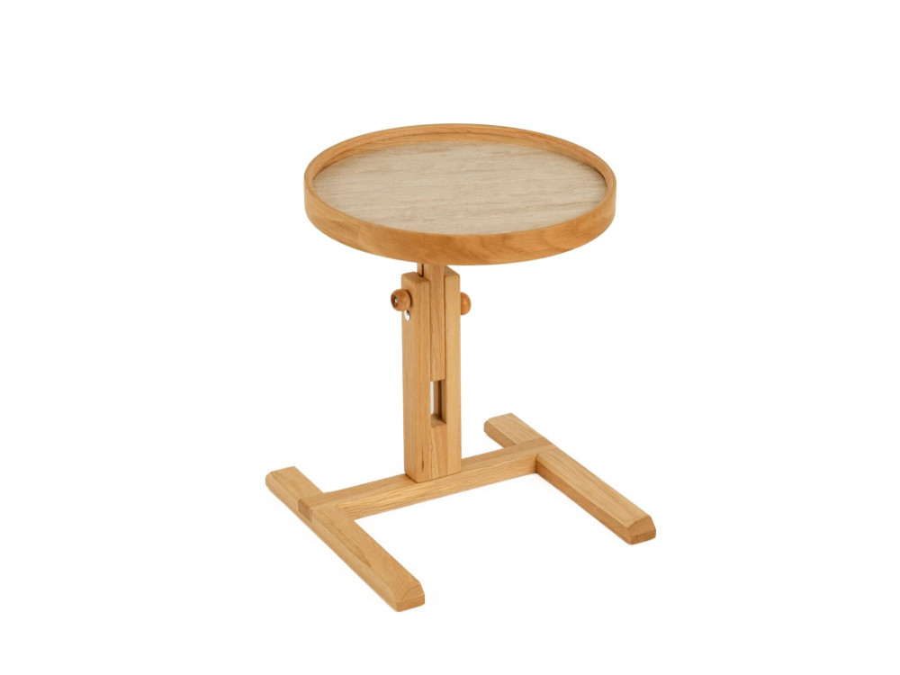 Beistelltisch aus Holz „Opus Yuvarlak 40“ – 40 x 40 x 57 cm – Eiche / Travertin