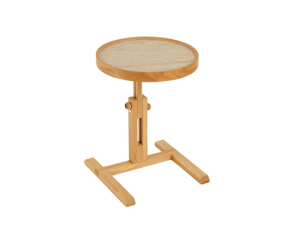 Beistelltisch aus Holz „Opus Yuvarlak 40“ – 40 x 40 x 57 cm – Eiche / Travertin