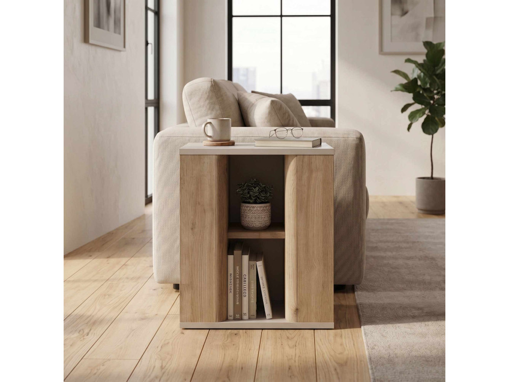 Beistelltisch aus Holz „VENTRO“ – 45 x 25 x 51 cm – Natur / Sandstein