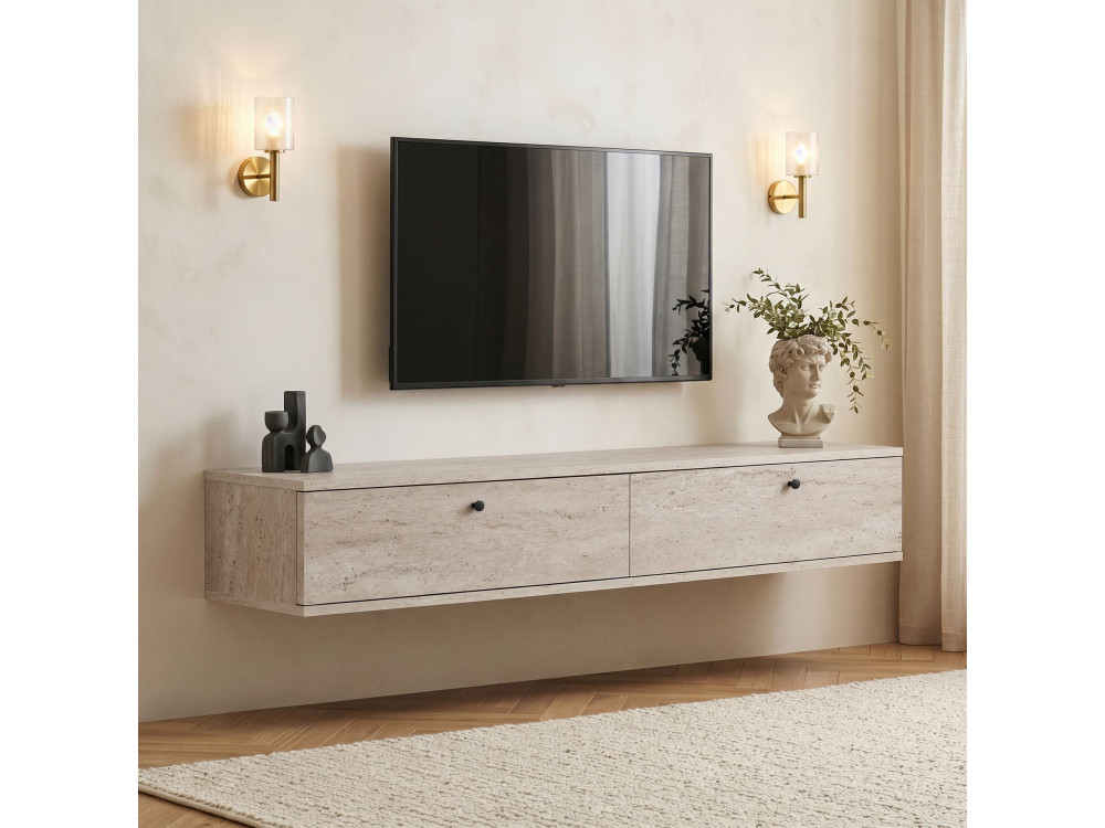 TV-Schrank aus Holz „Ligne 160“ – 160 x 25 x 25 cm – Travertin