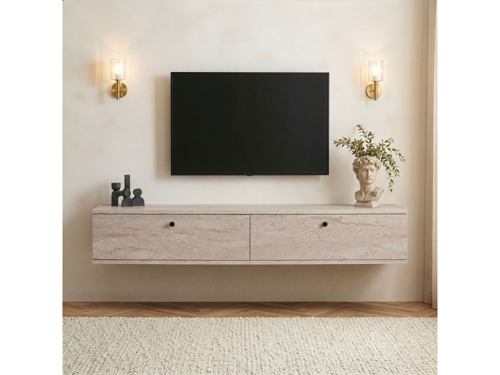 TV-Schrank aus Holz „Ligne 160“ – 160 x 25 x 25 cm – Travertin