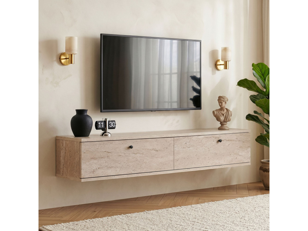 TV-Möbel aus Holz „Ligne 140“ – 140 x 25 x 25 cm – Travertin