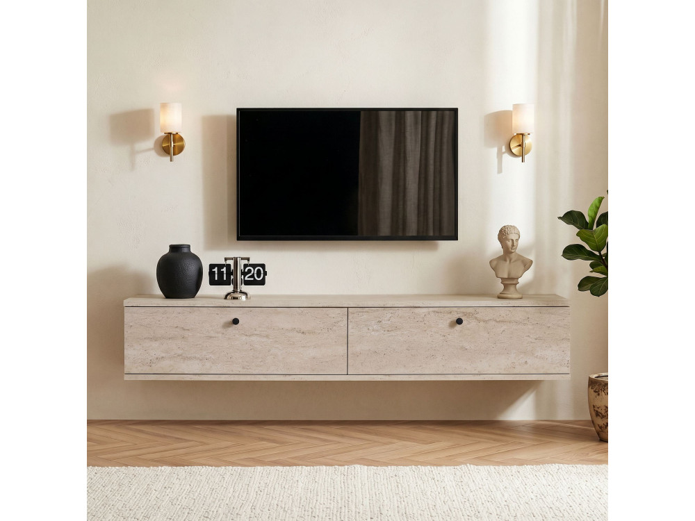 TV-Möbel aus Holz „Ligne 140“ – 140 x 25 x 25 cm – Travertin