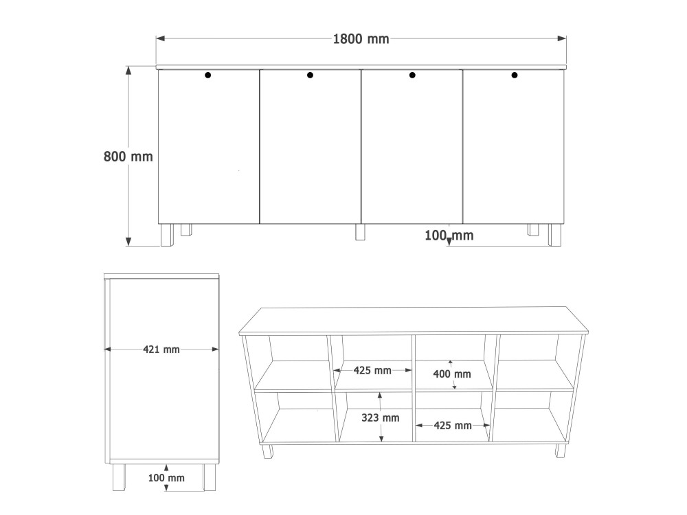 Holzkonsole „Nord“ – 180 x 42 x 80 cm – Weiß