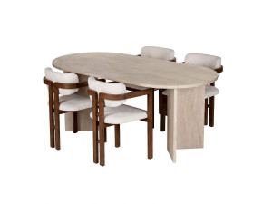 Esstisch- und Stuhlgarnitur (5-teilig) aus Holz „Meridia 4“ – 180 x 90 x 75 cm – Weiß