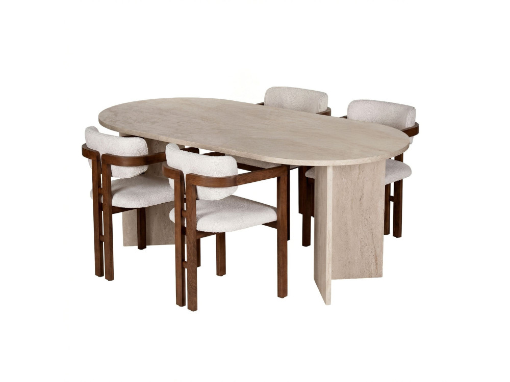 Esstisch- und Stuhlgarnitur (5-teilig) aus Holz „Meridia 4“ – 180 x 90 x 75 cm – Weiß
