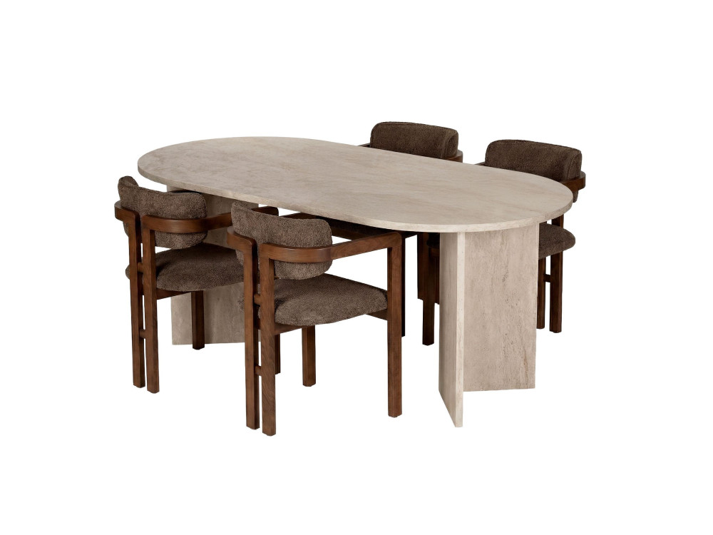 Esstisch- und Stuhlgarnitur (5-teilig) aus Holz „Meridia 4“ – 180 x 90 x 75 cm – Braun