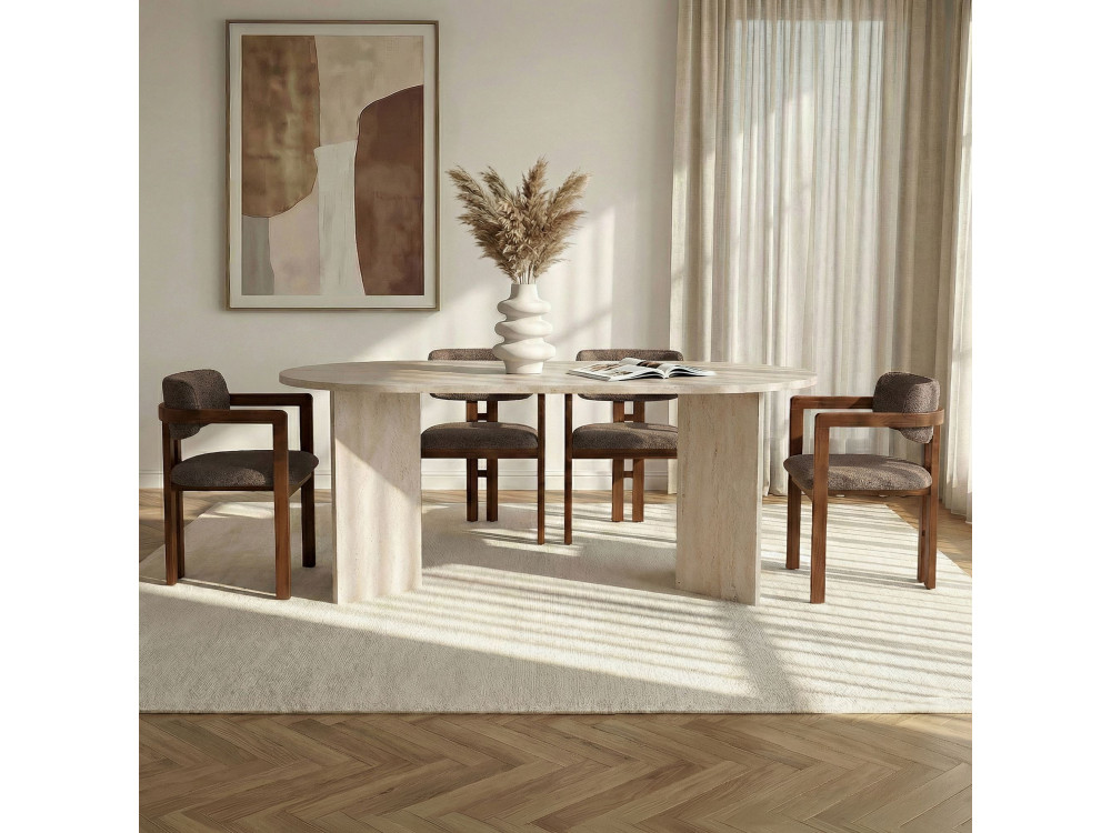 Esstisch- und Stuhlgarnitur (5-teilig) aus Holz „Meridia 4“ – 180 x 90 x 75 cm – Braun
