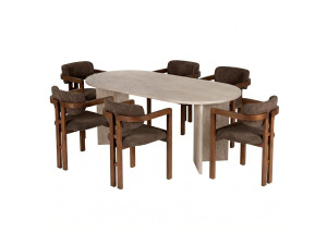 Esstisch- und Stuhlgarnitur (7-teilig) aus Holz „Meridia 6“ – 180 x 90 x 75 cm – Braun