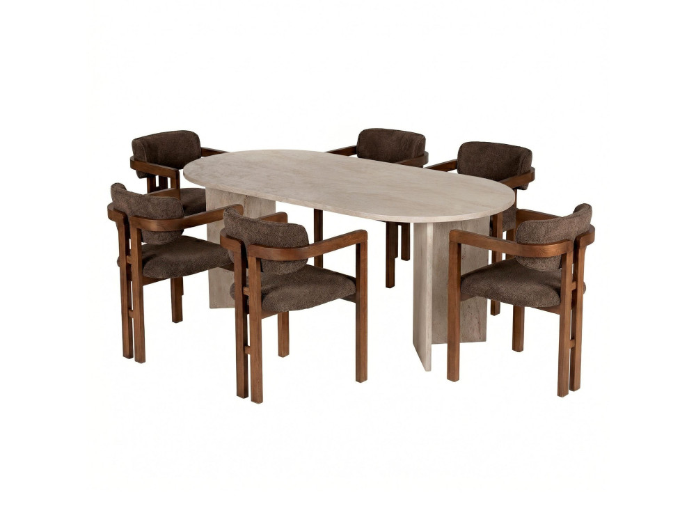 Esstisch- und Stuhlgarnitur (7-teilig) aus Holz „Meridia 6“ – 180 x 90 x 75 cm – Braun