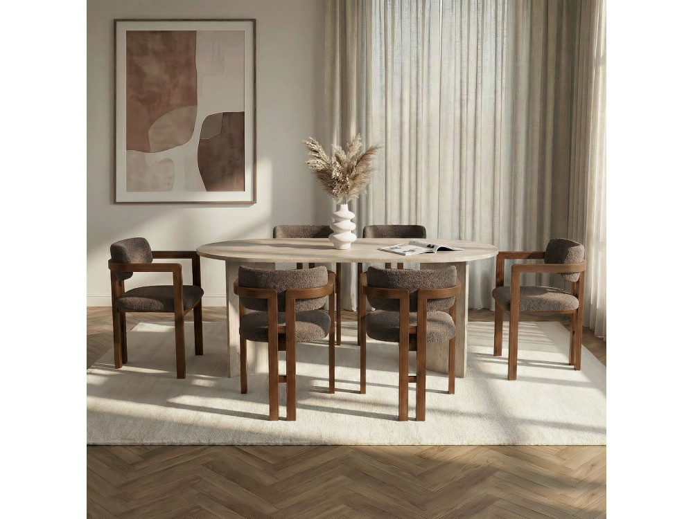 Esstisch- und Stuhlgarnitur (7-teilig) aus Holz „Meridia 6“ – 180 x 90 x 75 cm – Braun