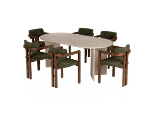 Esstisch- und Stuhlset (7-teilig) aus Holz „Meridia 6“ – 180 x 75 x 90 cm – Grün