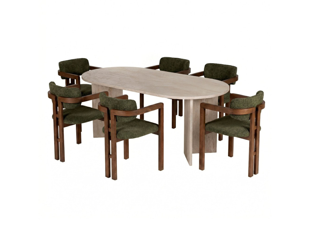 Esstisch- und Stuhlset (7-teilig) aus Holz „Meridia 6“ – 180 x 75 x 90 cm – Grün