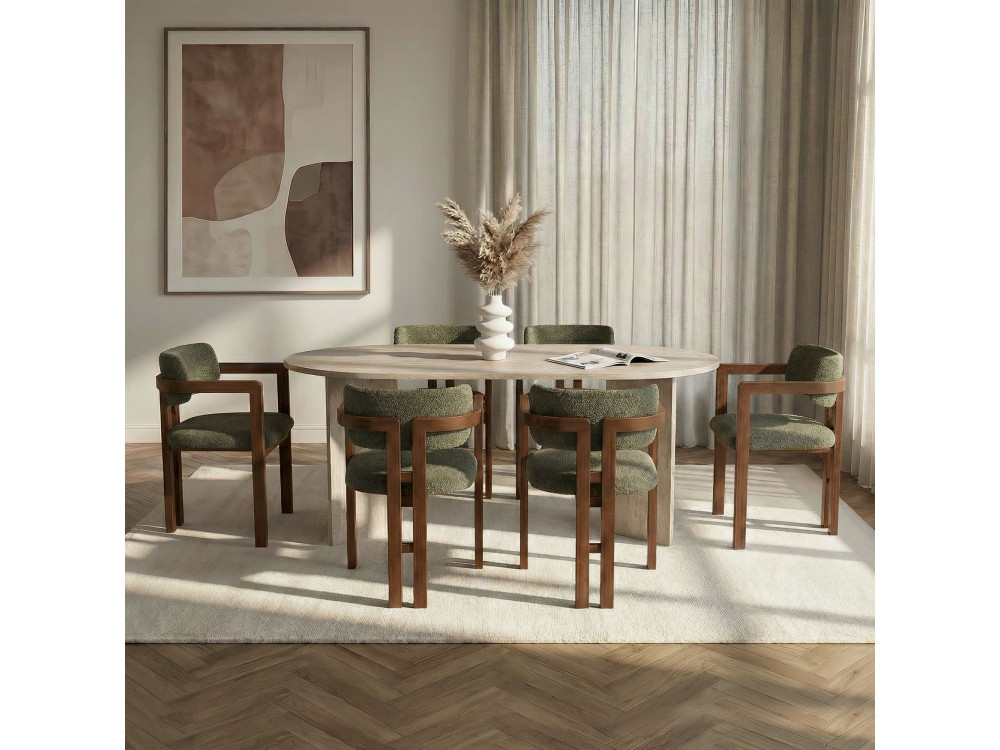 Esstisch- und Stuhlset (7-teilig) aus Holz „Meridia 6“ – 180 x 75 x 90 cm – Grün