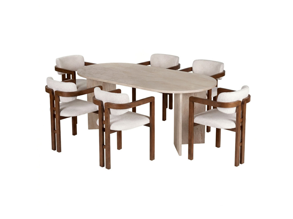 Esstisch- und Stuhlsatz (7-teilig) aus Holz „Meridia 6“ – 180 x 90 x 75 cm – Weiß