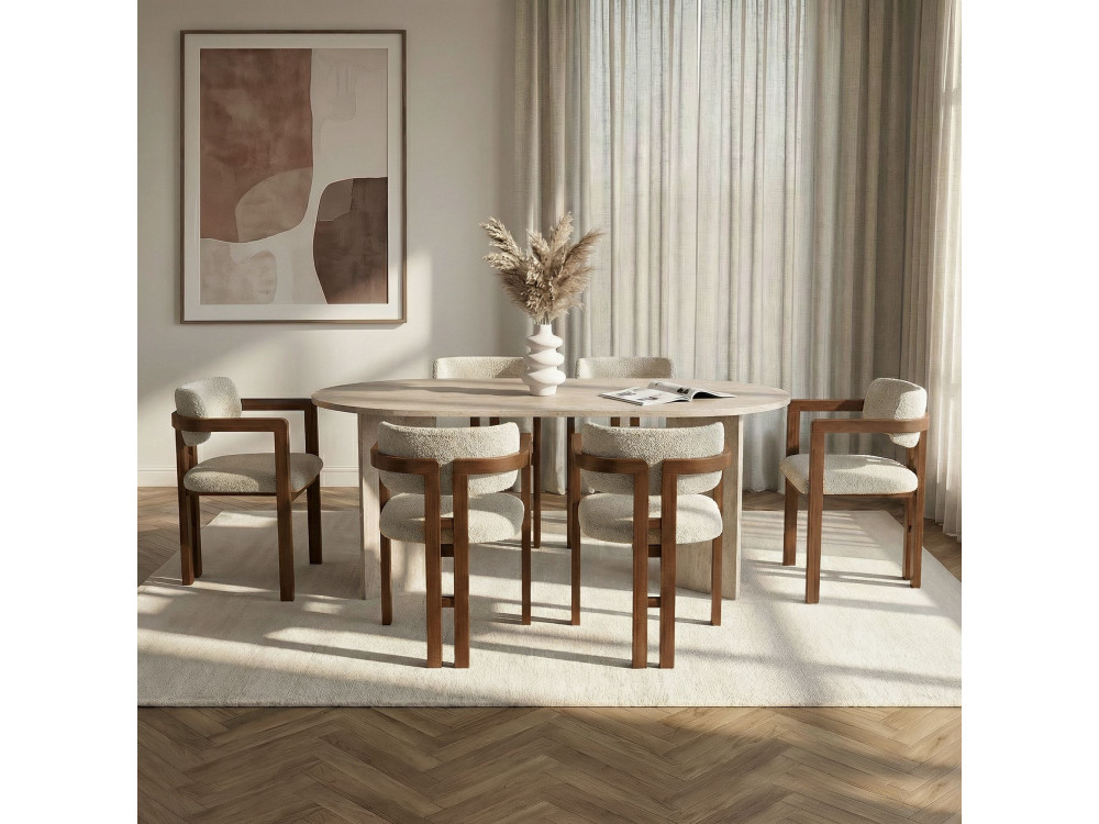 Esstisch- und Stuhlsatz (7-teilig) aus Holz „Meridia 6“ – 180 x 90 x 75 cm – Weiß
