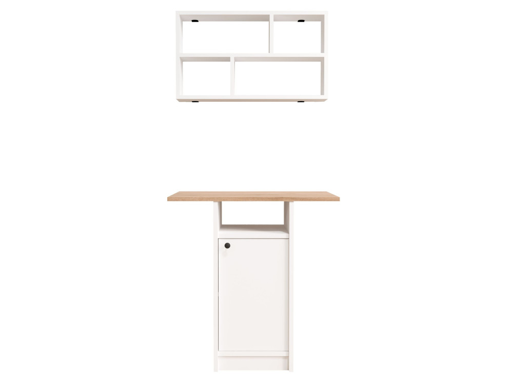 Esstisch- und Wandregal-Set (2-teilig) aus Holz „Nord“ – 72 x 44 x 74 cm – Weiß