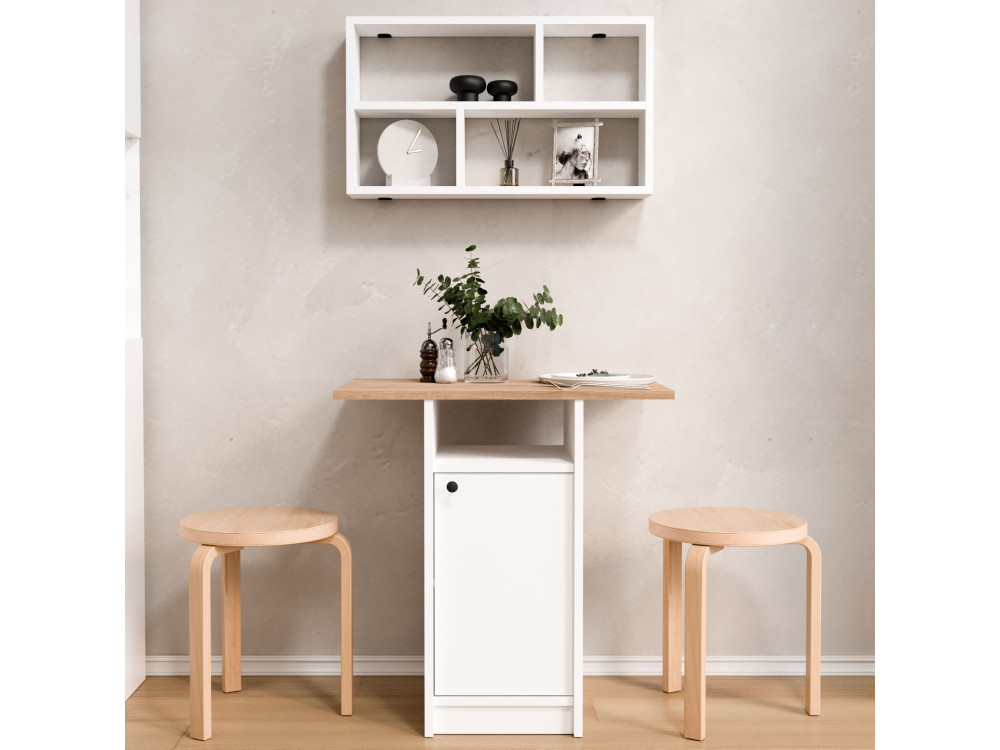 Esstisch- und Wandregal-Set (2-teilig) aus Holz „Nord“ – 72 x 44 x 74 cm – Weiß