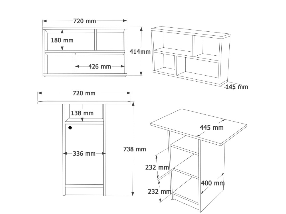 Esstisch- und Wandregal-Set (2-teilig) aus Holz „Nord“ – 72 x 44 x 74 cm – Weiß