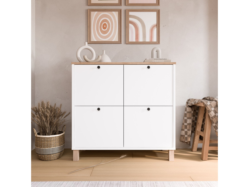 Schuhschrank aus Holz „Nord“ – 90 x 35 x 85 cm – Weiß