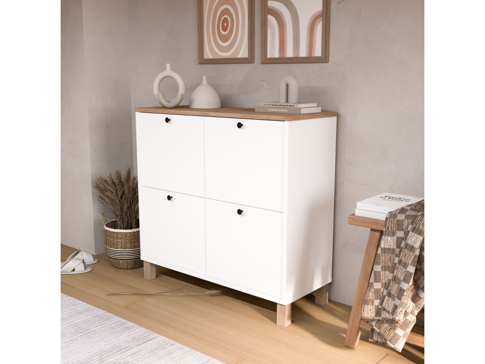 Schuhschrank aus Holz „Nord“ – 90 x 35 x 85 cm – Weiß