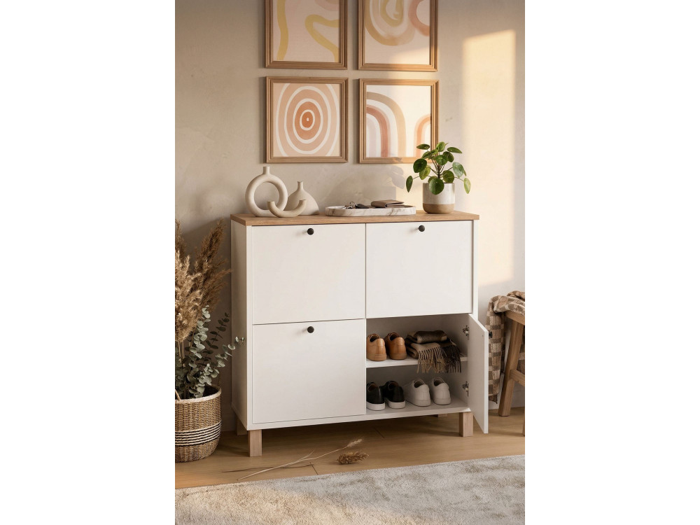 Schuhschrank aus Holz „Nord“ – 90 x 35 x 85 cm – Weiß