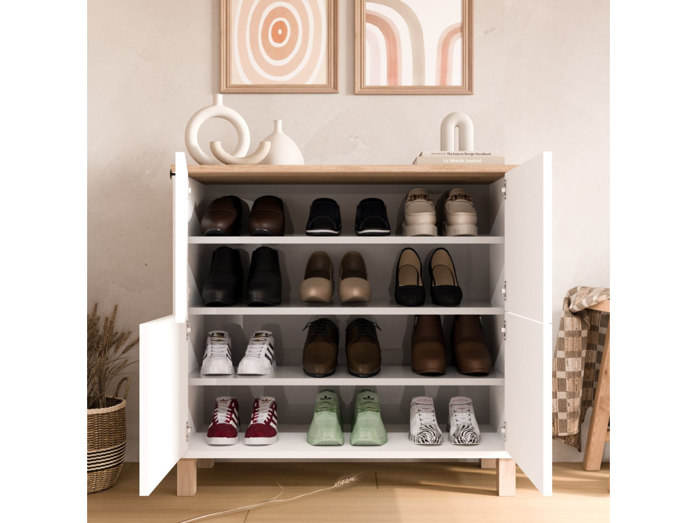 Schuhschrank aus Holz „Nord“ – 90 x 35 x 85 cm – Weiß