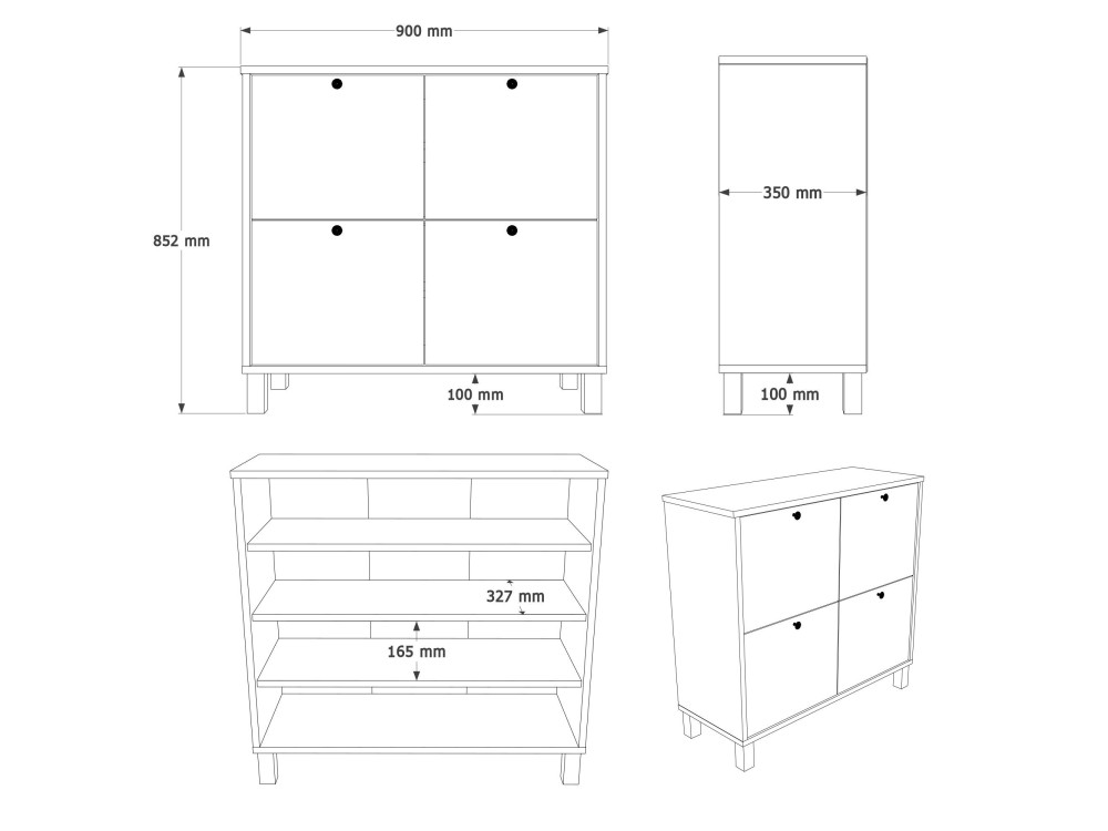 Schuhschrank aus Holz „Nord“ – 90 x 35 x 85 cm – Weiß