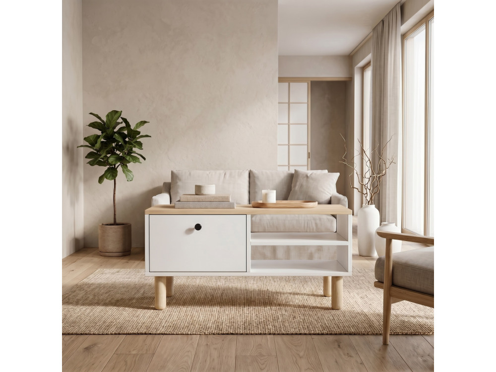 Holz-Couchtisch „Aris“ – 90 x 38,8 x 60 cm – Eiche Saphir / Weiß