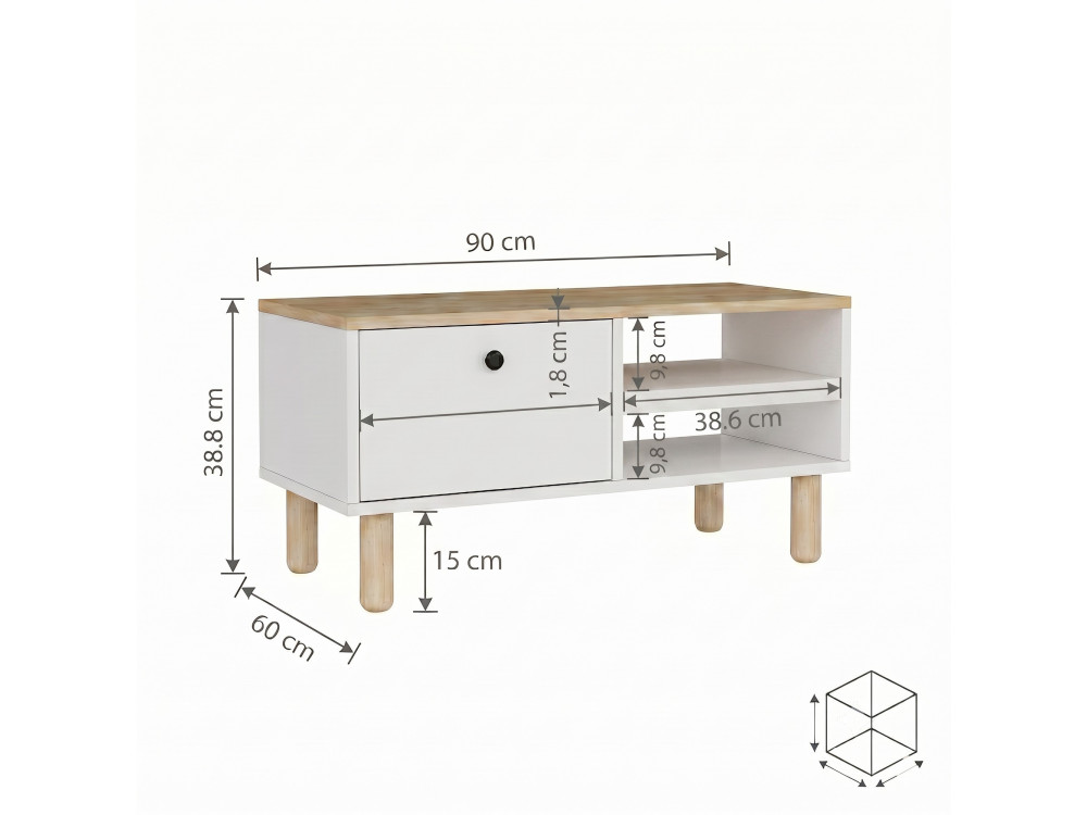 Holz-Couchtisch „Aris“ – 90 x 38,8 x 60 cm – Eiche Saphir / Weiß