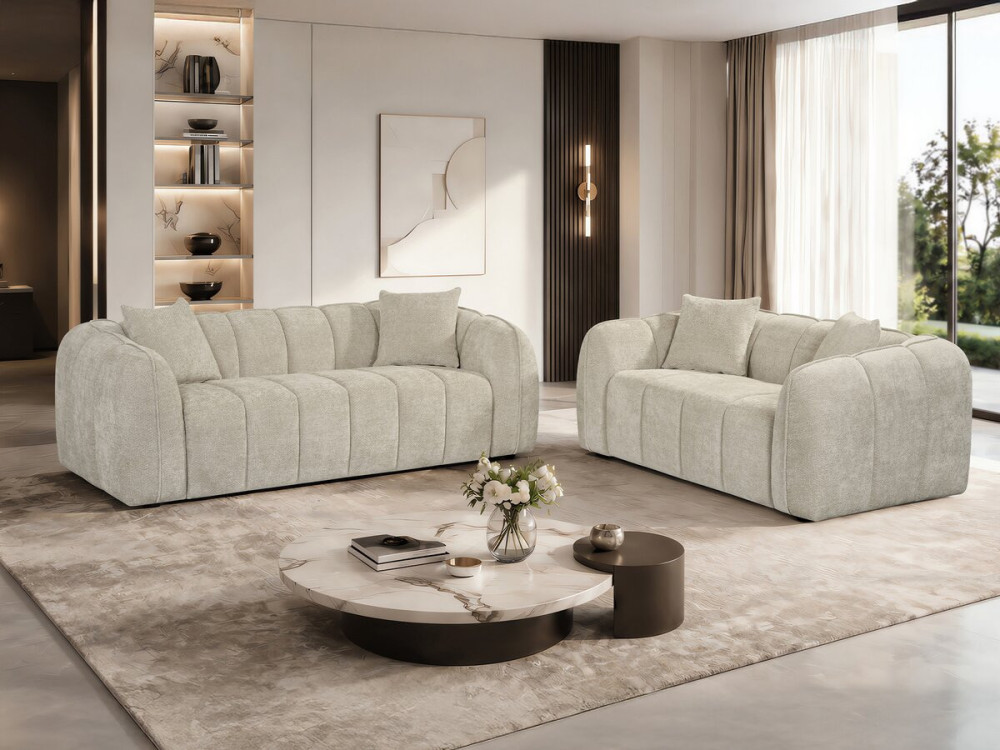 Gerades Sofa im Bubble-Stil aus dem Stoff „Wagram“ – 2-Sitzer – Beige