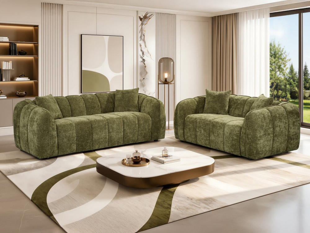 Gerades Sofa im Bubble-Stil aus dem Stoff „Wagram“ – 2-Sitzer – Grün
