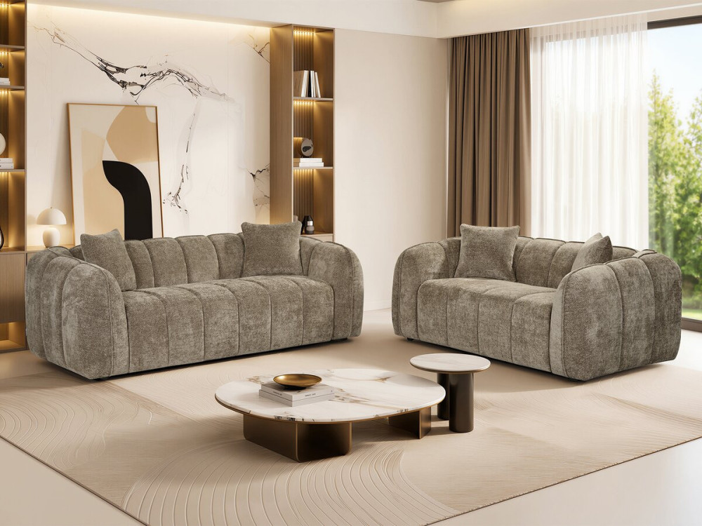 Gerades Sofa im Bubble-Stil aus dem Stoff „Wagram“ – 3-Sitzer – Braun