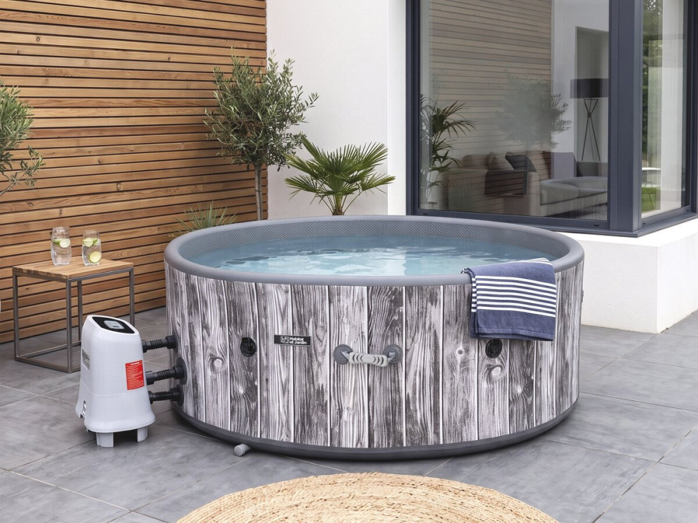 Halbstarrer aufblasbarer Whirlpool aus PVC in Holzoptik „Antibes“ – 6 Plätze – Grau