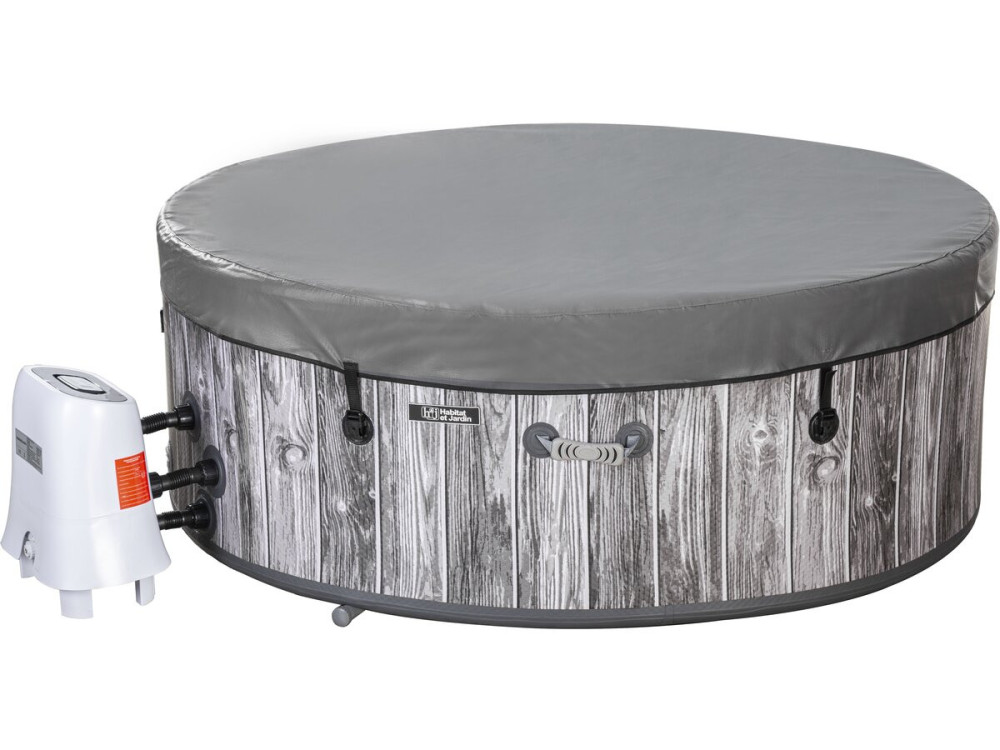 Halbstarrer aufblasbarer Whirlpool aus PVC in Holzoptik „Antibes“ – 6 Plätze – Grau