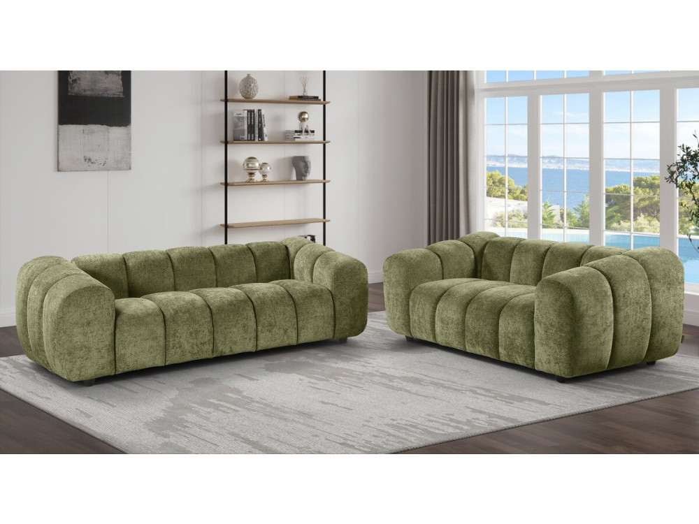 Gerades Sofa im Bubble-Stil aus dem Stoff „Courcelles“ – 2-Sitzer – Grün