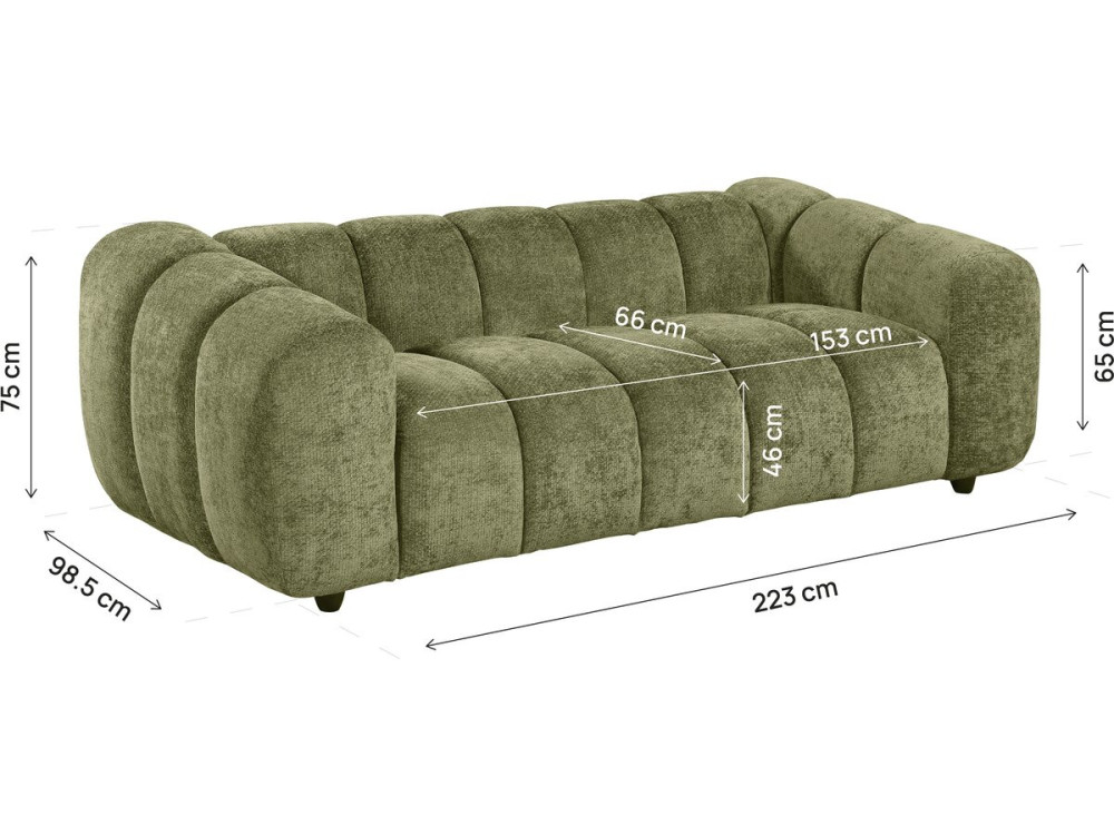 Gerades Sofa im Bubble-Stil aus dem Stoff „Courcelles“ – 3-Sitzer – Grün