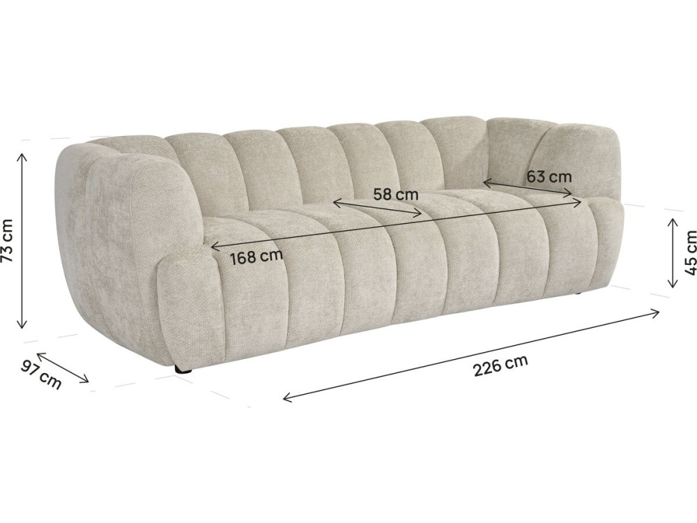 Gerades Sofa im Bubble-Stil aus dem Stoff „Malakoff“ – 3-Sitzer – Beige