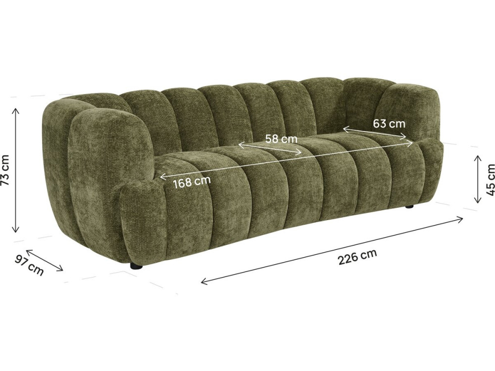 Gerades Sofa im Bubble-Stil aus dem Stoff „Malakoff“ – 3-Sitzer – Grün