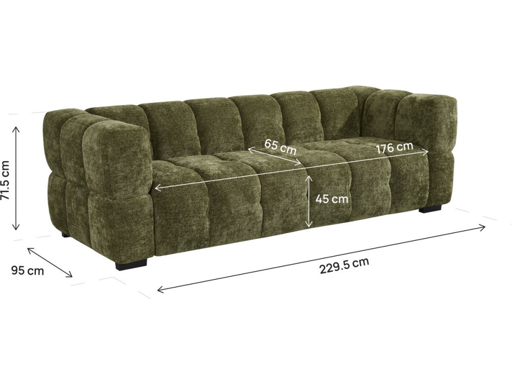 Gerades Sofa im Bubble-Stil aus dem Stoff „Spontini“ – 3-Sitzer – Grün