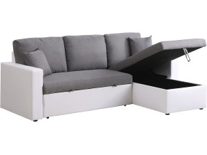 Ecksofa reversibel mit Schlaffunktion und Stauraum „Alain“ - 221 x 145 x 85 cm - 3-Sitzer - Weiß / Grau