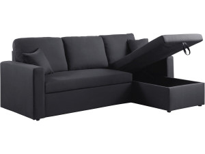 Ecksofa reversibel mit Schlaffunktion „Alain“ - 221 x 145 x 85 cm - 3-Sitzer - Schwarz
