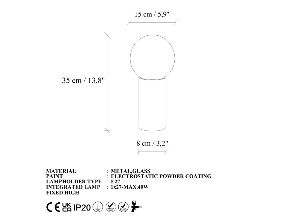 Tischlampe aus Metall „Polo“ – 15 x 15 x 35 cm – Gelb