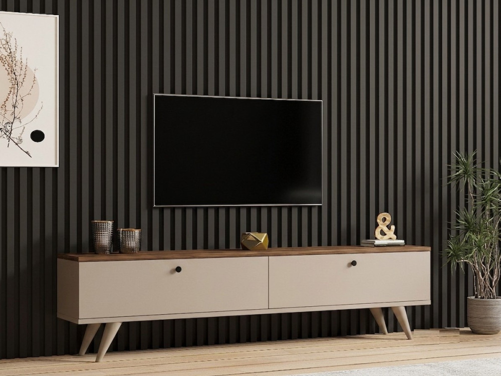 TV-Schrank aus Holz „Paris“ – 160 x 25 x 40 cm – Nussbaum / Kaschmir