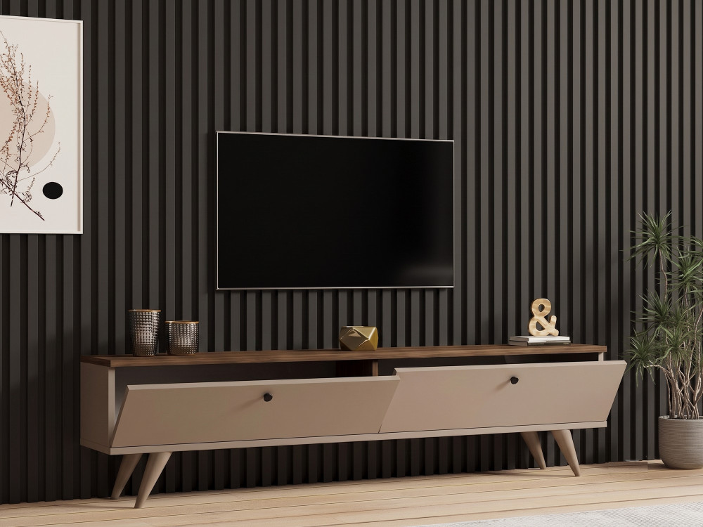 TV-Schrank aus Holz „Paris“ – 160 x 25 x 40 cm – Nussbaum / Kaschmir