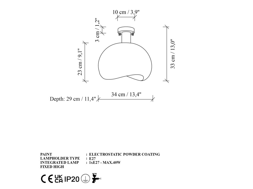 Metall-Deckenleuchte „Yontu“ – 34 x 29 x 33 cm – Weiß
